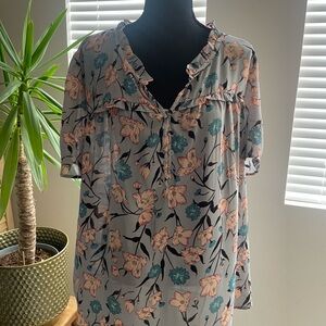 DR2 Floral Blouse - Gray and Peach